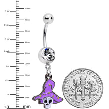 Load image into Gallery viewer, Clear Gem Skull Purple Witch Hat Halloween Dangle Belly Ring