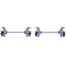 Load image into Gallery viewer, 14G 5/8 Purple Witch Halloween Barbell Nipple Ring Set