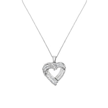 将图片加载到图库查看器,Sterling Silver 7/8 cttw Baguette Diamond Heart Pendant Necklace (I-J, I2-I3)