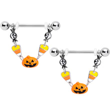 Load image into Gallery viewer, 14G 13/16 Candy Corn Pumpkin Halloween Dangle Nipple Ring Set