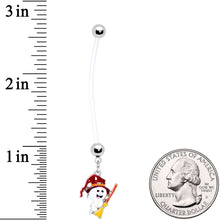 Load image into Gallery viewer, Clear Bioplast Ghost Witch on Broom Halloween Pregnancy Dangle Belly Ring