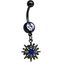 Load image into Gallery viewer, Blue Clear Gem Black Star Crescent Moon Dangle Belly Ring Set of 2