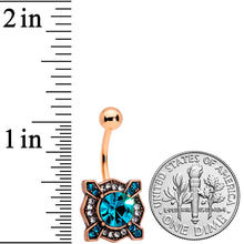 Load image into Gallery viewer, Clear Aqua Gem Rose Gold Tone Renaissance Royal Belly Ring