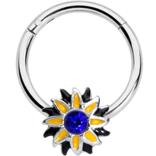 将图片加载到图库查看器,16G 3/8 Blue Faux Druzy Sunflower Hinged Segment Ring