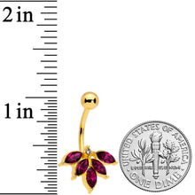 Load image into Gallery viewer, Dark Red Gem Gold Tone Autumn Leaves Belly Ring