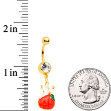 Load image into Gallery viewer, Clear Gem Gold Tone Haunted Pumpkin Halloween Dangle Belly Ring