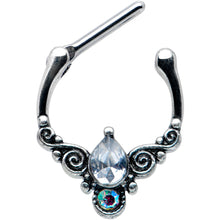 Load image into Gallery viewer, 16G 5/16 Clear Aurora Gem Scrolling Drop Cartilage Clicker