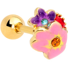 Load image into Gallery viewer, 16G 1/4 Red Blue Gem Gold Tone Multi Flower Cartilage Tragus