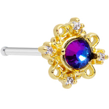Load image into Gallery viewer, 20G 1/4 Purple Tourmaline Gold Tone Filigree Frame Nose Bone