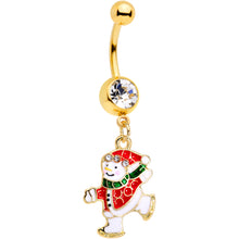 将图片加载到图库查看器,Clear Gem Gold Tone Ice Skating Snowman Christmas Dangle Belly Ring