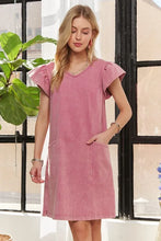 将图片加载到图库查看器,Mineral Washed V-Neck Ruffled Cap Sleeve Dress – Trendy, Comfortable, Playful, Unique Wash For Any Occasion