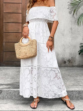 将图片加载到图库查看器,White Stylish Off-Shoulder Maxi Dress Elegant Short Sleeve Summer Dress