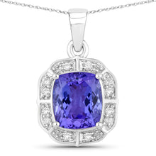 将图片加载到图库查看器,2.52 Carat Genuine Tanzanite and White Diamond 14K White Gold Pendant