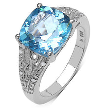 Load image into Gallery viewer, 5.05 Carat Genuine Blue Topaz and 0.05 ct.t.w Genuine Diamond Accents Sterling Silver Ring