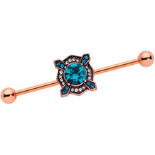 Load image into Gallery viewer, 14G Aqua Gem Rose Gold Tone Renaissance Industrial Barbell 38mm