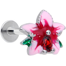 Load image into Gallery viewer, 16G 5/16 Red Gem Exotic Flower Labret Monroe Tragus