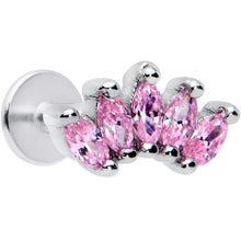 Load image into Gallery viewer, 16G 1/4 Pink CZ Gem Crown Labret Monroe Tragus