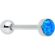 Load image into Gallery viewer, Blue Synthetic Opal Flat Top Barbell Tongue Ring
