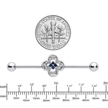 将图片加载到图库查看器,14G Blue Gem Stylized Deco Cross Industrial Barbell 38mm