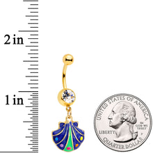 Load image into Gallery viewer, Clear Gem Gold Tone Blue Shell Dangle Belly Ring