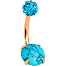 Load image into Gallery viewer, Aqua Faux Turquoise Gold Tone Disco Ball Belly Ring