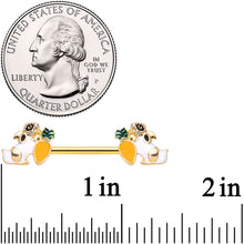 Load image into Gallery viewer, 14G 9/16 Clear Gem Gold Tone Carrot Bunny Barbell Nipple Ring Set