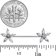 Load image into Gallery viewer, 14G 9/16 Clear Gem Starry Flower Barbell Nipple Ring Set