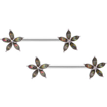 Load image into Gallery viewer, 14G 9/16 Dark Aurora Gem Starry Flower Barbell Nipple Ring Set