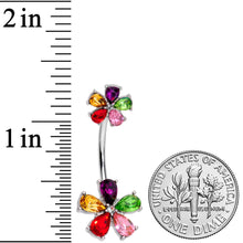 Load image into Gallery viewer, Rainbow Gem Fabulous Flowers Double Mount Belly Ring