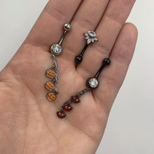 将图片加载到图库查看器,Clear Gem Black Pumpkin Halloween Chain Dangle Belly Ring