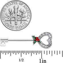 Load image into Gallery viewer, 14G 9/16 Clear Gem Holiday Holly Key Heart Barbell Nipple Ring Set