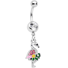 将图片加载到图库查看器,Clear Pink Gem Funky Flamingo Dangle Belly Ring