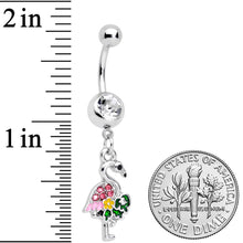 将图片加载到图库查看器,Clear Pink Gem Funky Flamingo Dangle Belly Ring