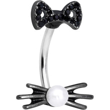 将图片加载到图库查看器,Black Gem White Orb Black Cat Halloween Double Mount Belly Ring
