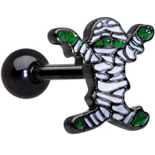Load image into Gallery viewer, 16G 1/4 Black Plated Green White Mummy Halloween Cartilage Tragus