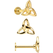 Load image into Gallery viewer, 16G 5/16 Clear CZ Gem Gold Tone Triquetra Labret Tragus Set of 3