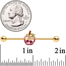 Load image into Gallery viewer, 14G Pink Purple Gem Gold Hue Apple Cherry Industrial Barbell 38mm