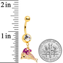 将图片加载到图库查看器,Clear Gem Gold Tone Dainty Dolphin Dangle Belly Ring