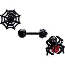 Load image into Gallery viewer, 16G 1/4 Black Red Gem Spider Halloween Cartilage Tragus Set of 3