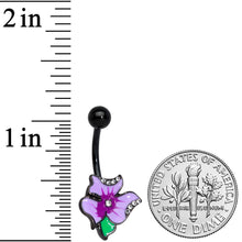 Load image into Gallery viewer, Clear Gem Black Purple Iris Flower Belly Ring