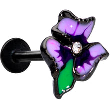 Load image into Gallery viewer, 16G 5/16 Clear Gem Black Iris Flower Labret Monroe Tragus