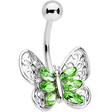 Load image into Gallery viewer, Green Gem Lacy Butterfly Belly Ring