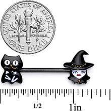 Load image into Gallery viewer, 14G 9/16 Black Cat Pretty Witch Halloween Barbell Nipple Ring Set