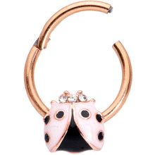 Load image into Gallery viewer, 16G 3/8 Clear Gem Rose Gold Tone Lil Ladybug Hinged Segment Ring