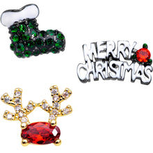 Load image into Gallery viewer, 16G 1/4 Red CZ Gem Gold Tone Christmas Cartilage Earring Set of 3