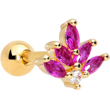 Load image into Gallery viewer, 16G 1/4 Dark Red Gem Gold Tone Autumn Leaves Cartilage Tragus