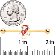 Load image into Gallery viewer, 14G Gold Tone Skating Snowman Christmas Industrial Barbell 38mm