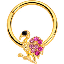 Load image into Gallery viewer, 16G 3/8 Pink Gem Gold Tone Fashion Flamingo Hinged Segment Ring