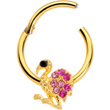 Load image into Gallery viewer, 16G 3/8 Pink Gem Gold Tone Fashion Flamingo Hinged Segment Ring