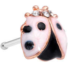 Load image into Gallery viewer, 20G 1/4 Clear Gem Rose Gold Tone Lil Ladybug Nose Bone